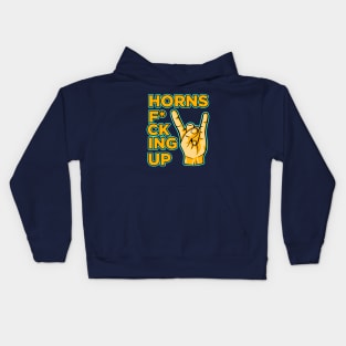 Horns f*cking up hand rock and roll vintage art Kids Hoodie